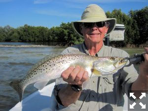 Keith McClintock, from Lake Forest, IL, with a nice trout both caught and released on a CAL jig with a shad tail while fishing Gasparilla Sound near Boca Grande on a couple of trips in a previous February with Capt. Rick Grassett.