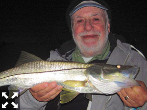 Martin Marlowe, from NY, had a great evening trip recently catching and releasing snook and blues on a Grassett Snook Minnow fly while fishing the ICW with Capt. Rick Grassett.